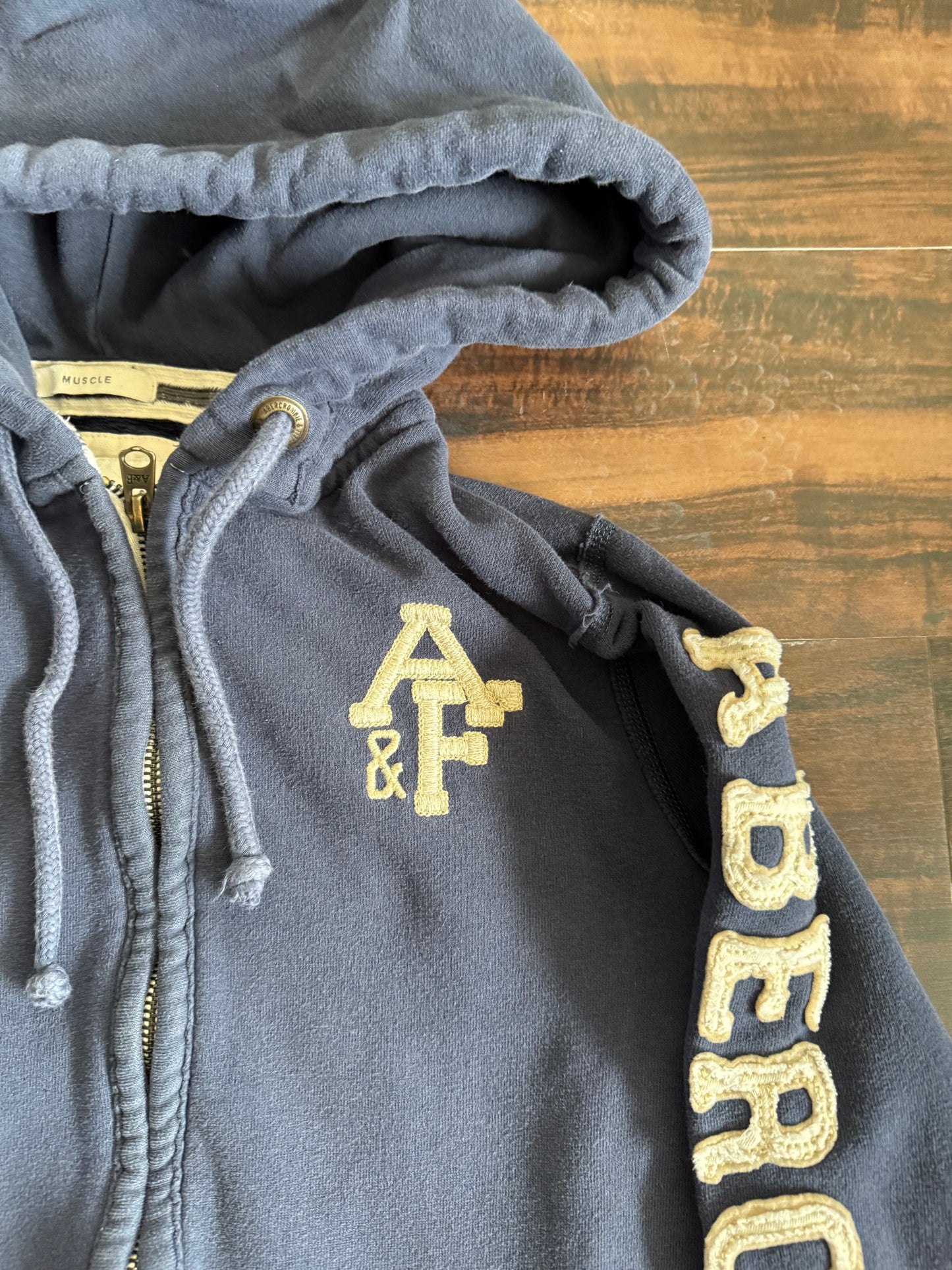 Vintage Y2K Abercrombie & Fitch Zip-Up Blue Hoodie Sweatshirt- S