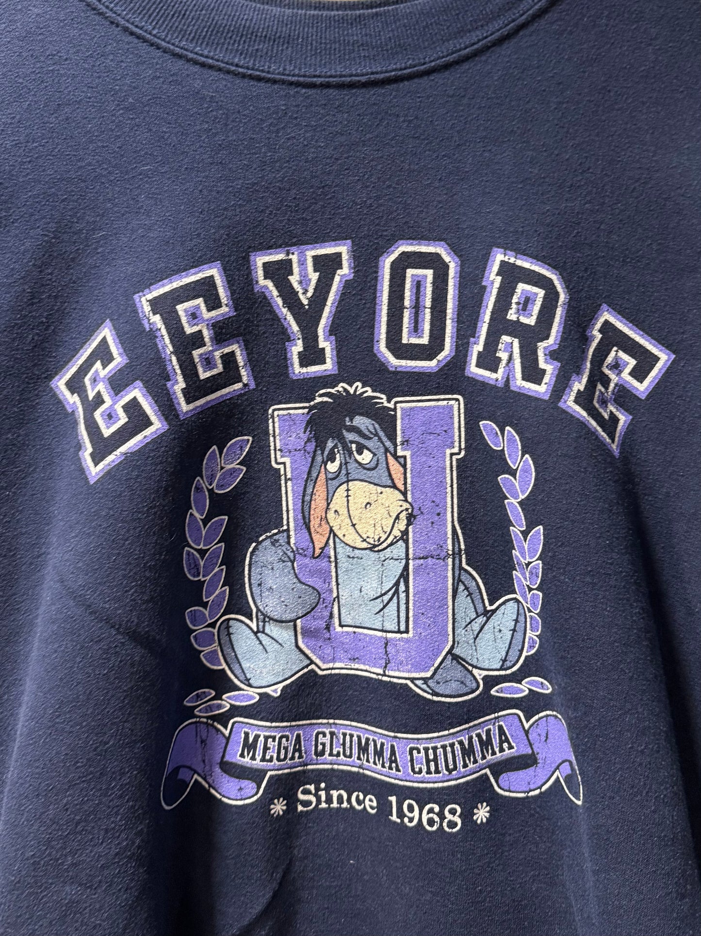 Vintage Eeyore University Navy Blue Crewneck Sweatshirt- XXL