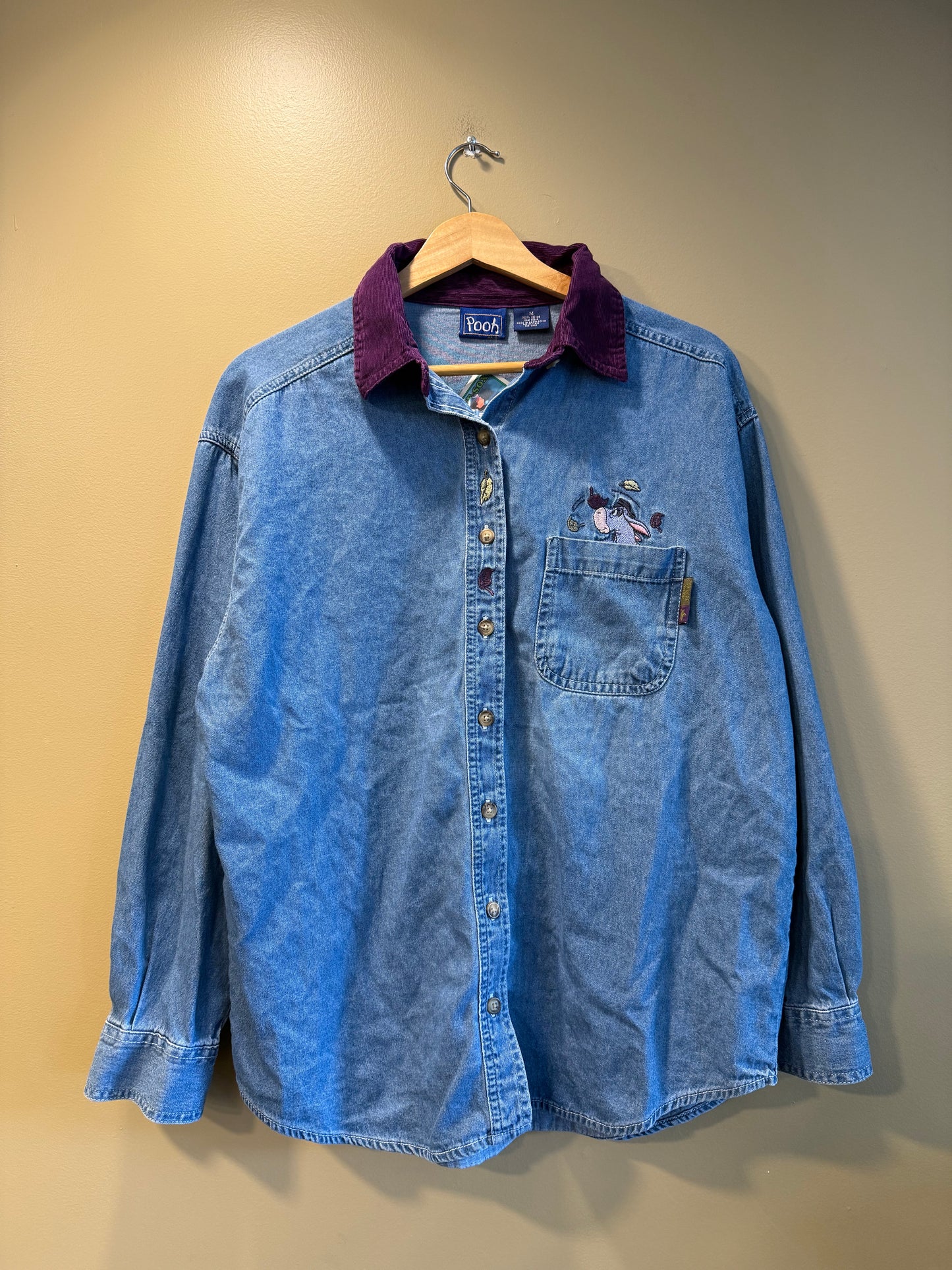 Vintage Eeyore Winnie The Pooh Leaves Denim Button-Up Shirt- M