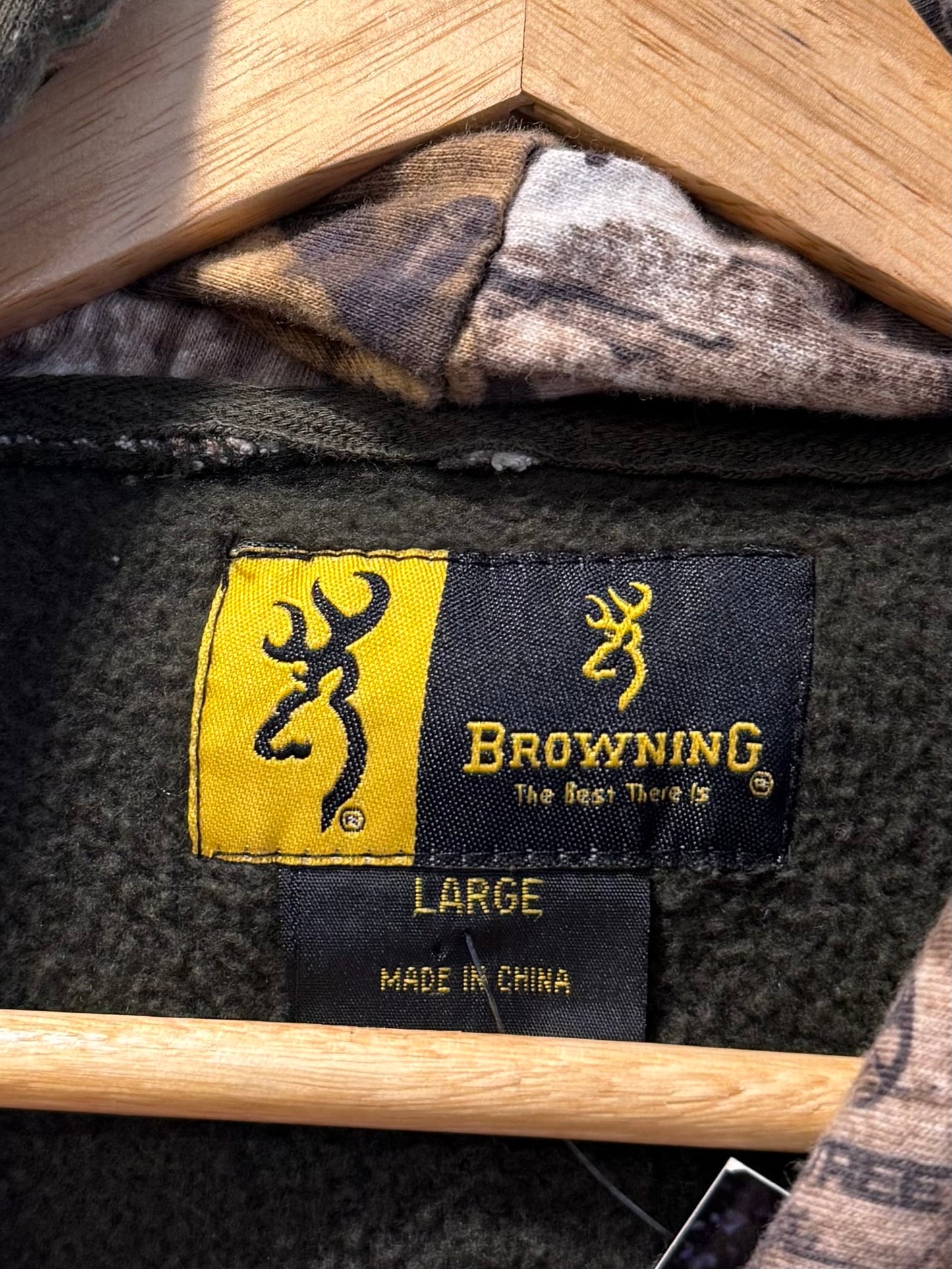 Vintage Browning Green Camouflage Buck Hoodie Sweatshirt- L