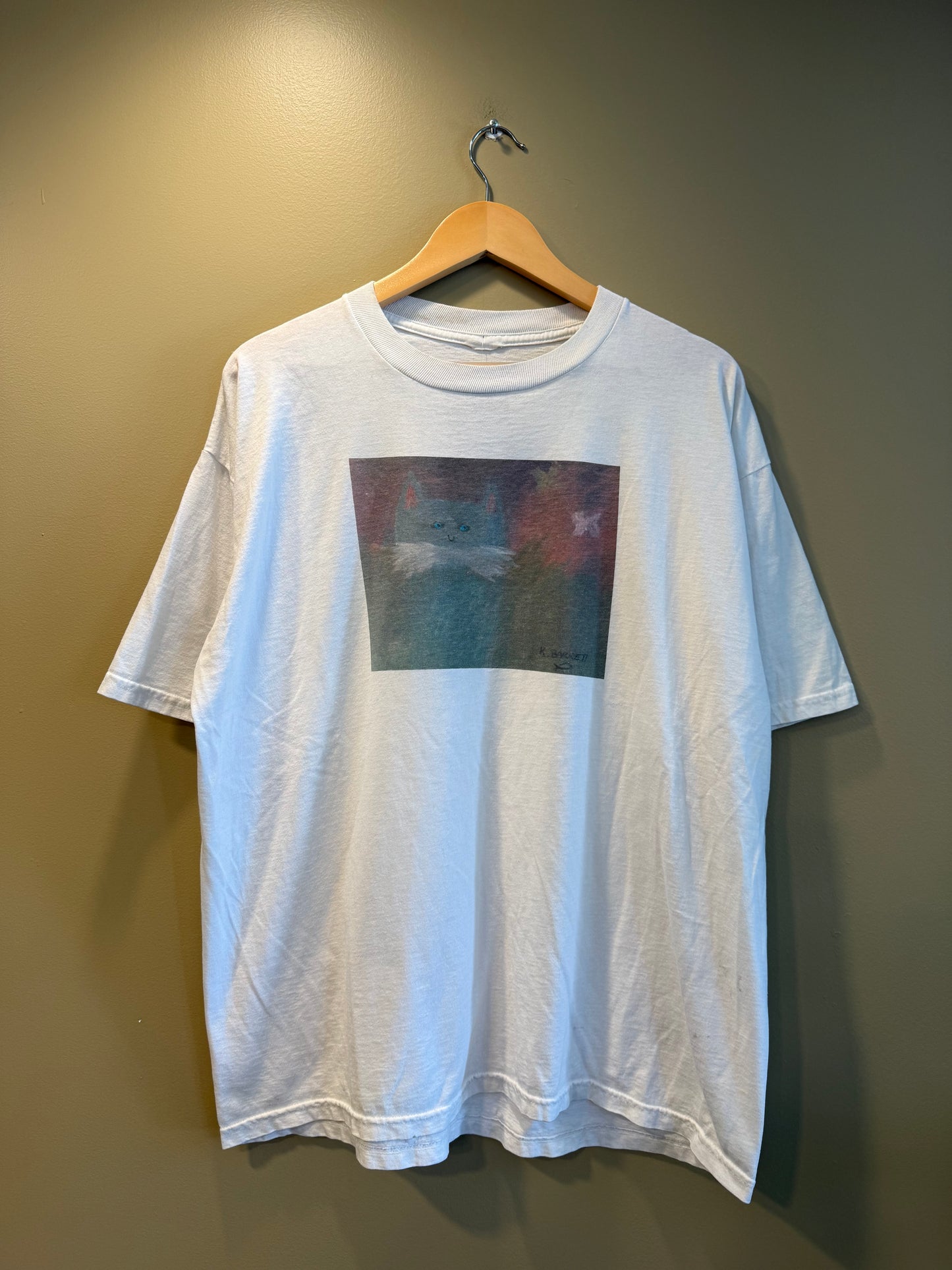 Vintage Cat Art T-Shirt- XL