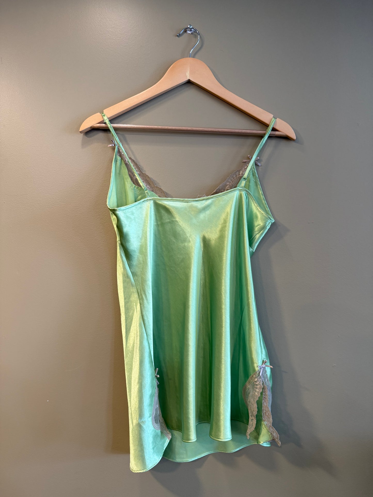 Vintage Lime Green Lingerie Lace Slip Dress- M
