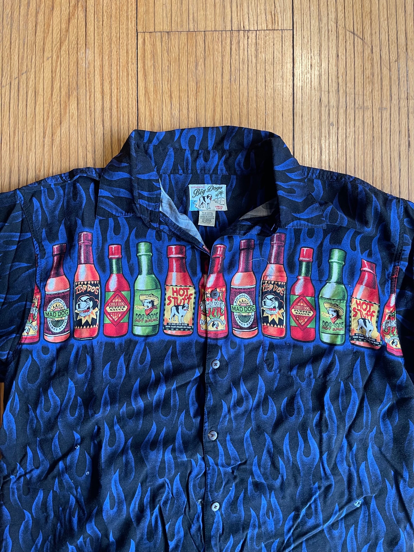 Vintage Big Dogs Hot Sauce Flames Button Up Shirt- XL