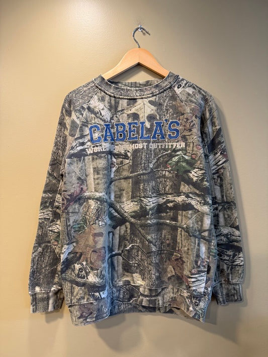 Vintage Cabela’s Blue Spellout Tree Camo Crewneck Sweatshirt- L