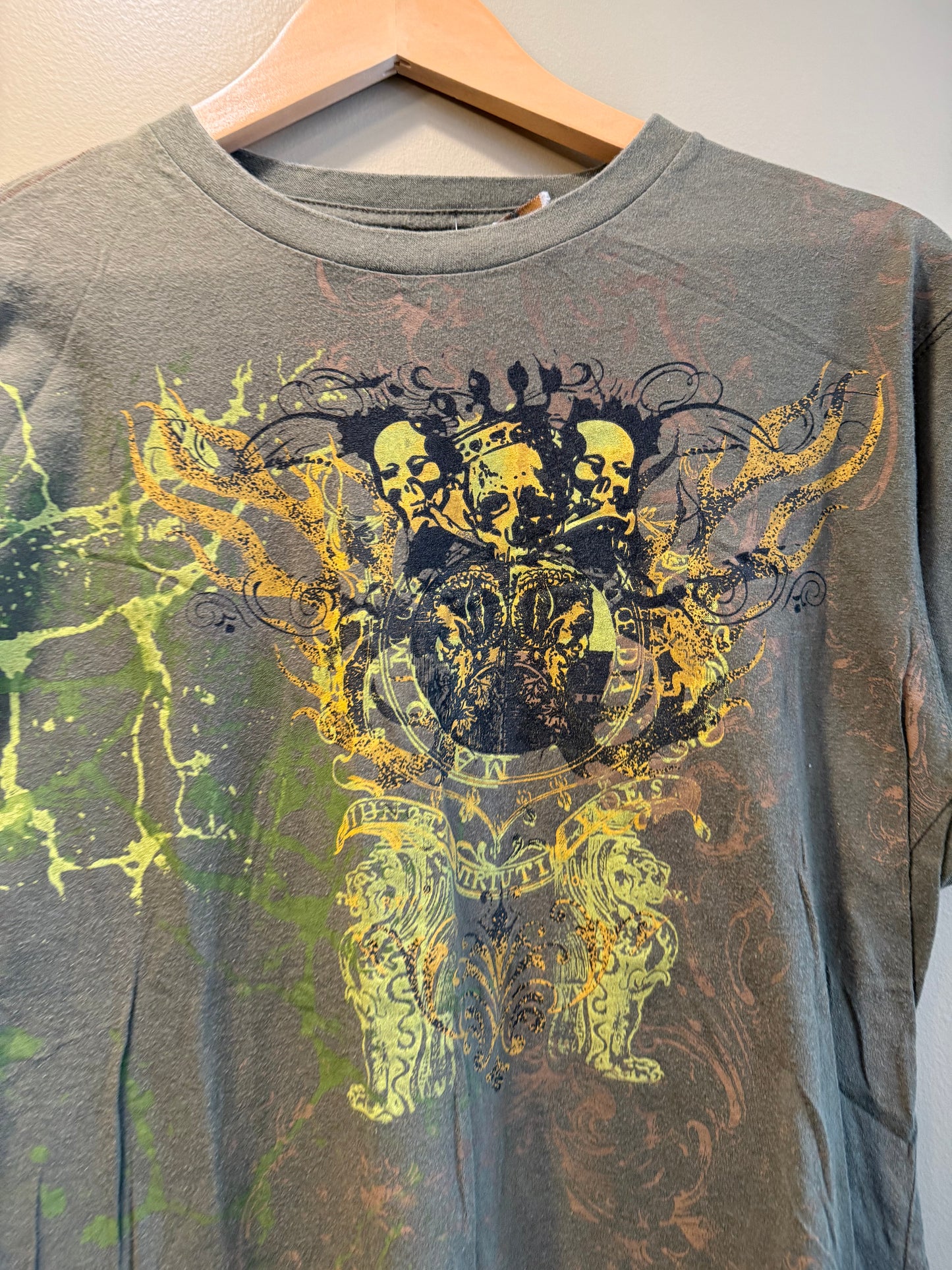 Vintage Green Skulls Gothic T-Shirt- M