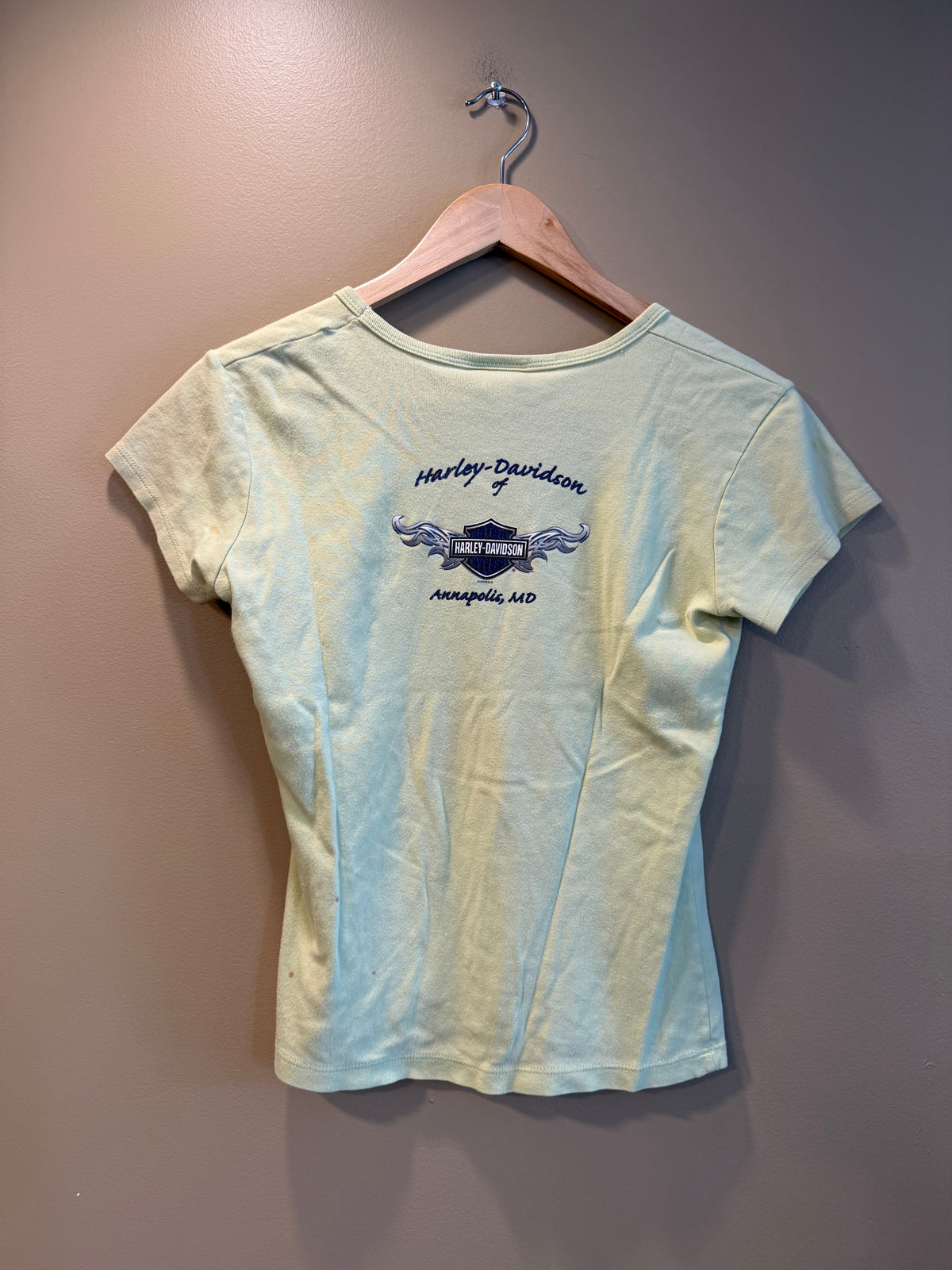 Vintage Harley Davidson Neon Yellow Baby Tee T-Shirt- S