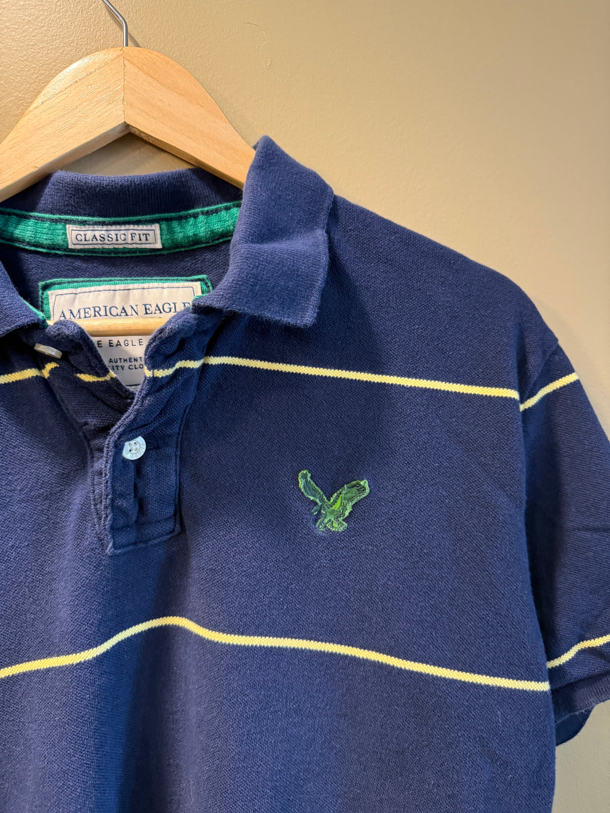 Vintage American Eagle Blue Striped Polo Shirt- M