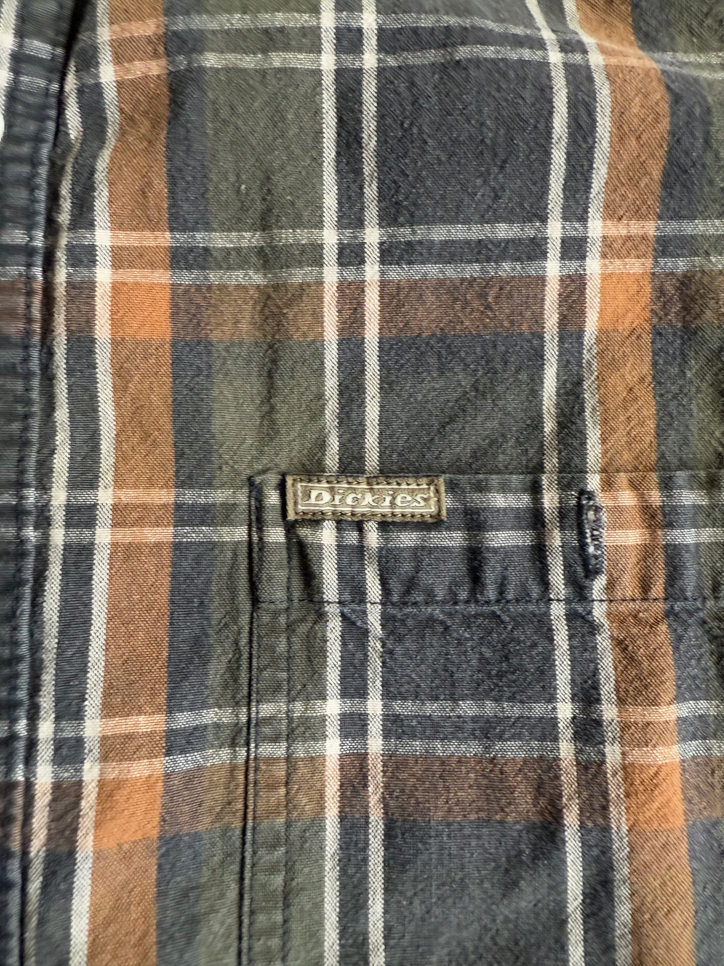 Vintage Dickies Neutral Brown & Green Flannel Button-Up Shirt- L