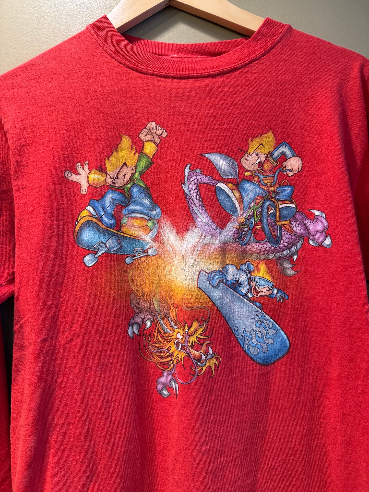 Vintage Y2K JNCO Flamehead Streetwear Red Long Sleeve T-Shirt- S
