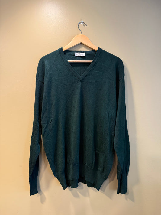 Vintage Valentino Sport Merino Wool Green V-Neck Sweater- M/L