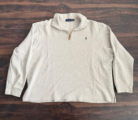 Vintage Polo Ralph Lauren Crème Colored Quarter-Zip Sweater- Boxy XL