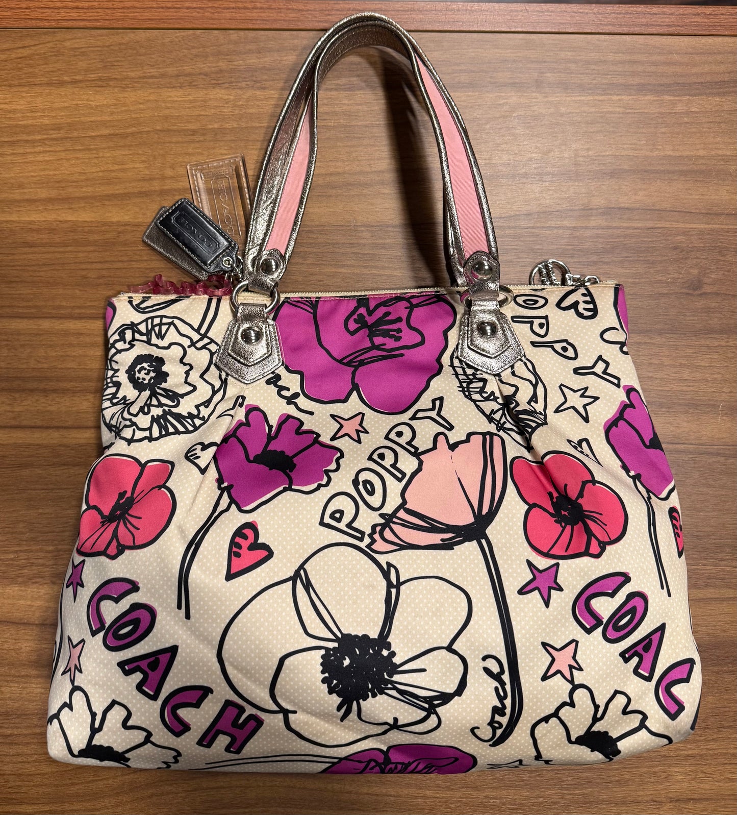 Vintage Coach Poppy 16306 Glam Tote Floral Graffiti Satin Bag
