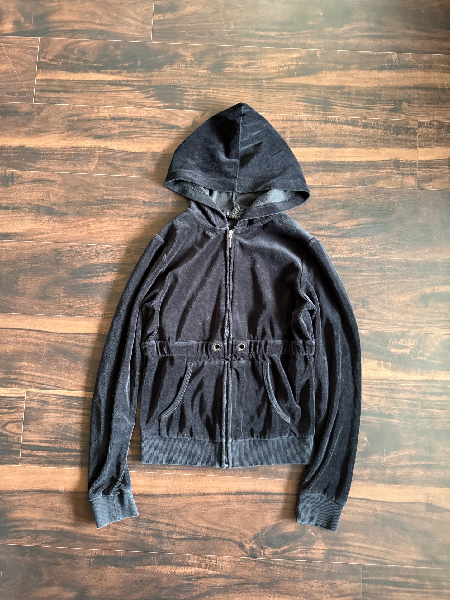 Vintage Cocoa Black Velour Tracksuit Zip-Up Hoodie Sweatshirt- S