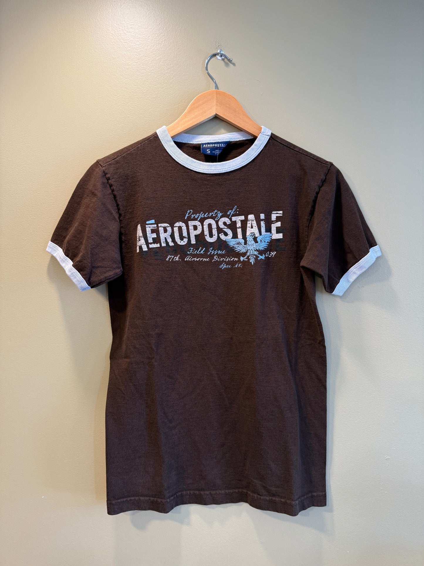Vintage Y2K Aeropostale Brown Women’s Ringer T-Shirt- S