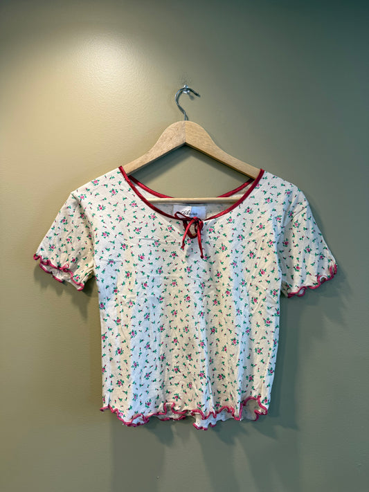 Vintage Anna White & Red Floral Top- M