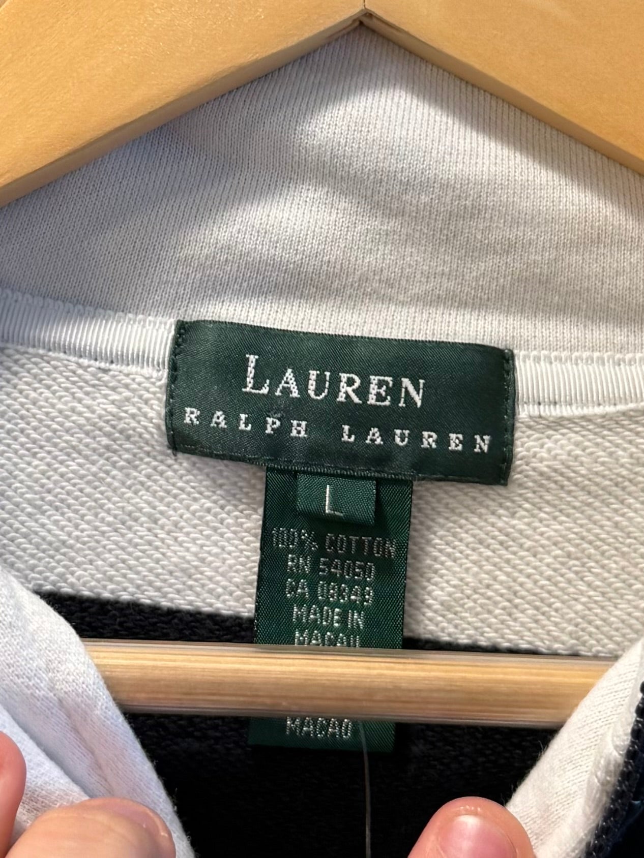 Vintage Lauren Ralph Lauren Striped Collared Sweatshirt- L