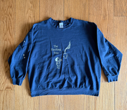 The Thrifting Tree Navy Blue Distressed Sweatshirt- XXL