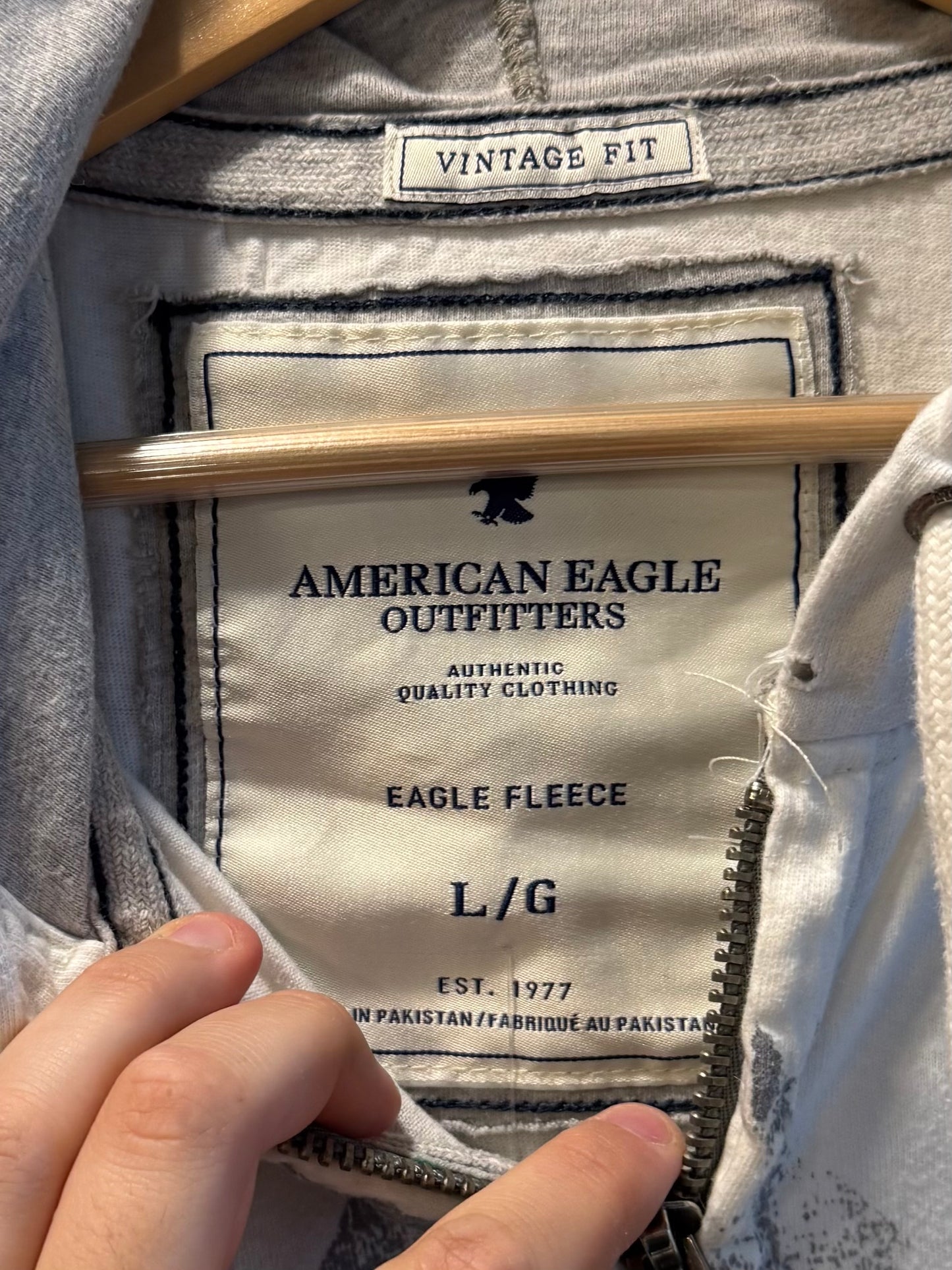 Vintage American Eagle White Argyle Print Zip-Up Hoodie Sweatshirt- L