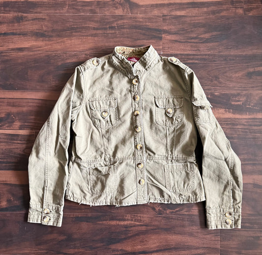 Vintage Y2K Jordache Green Military Style Button-Up Jacket- M