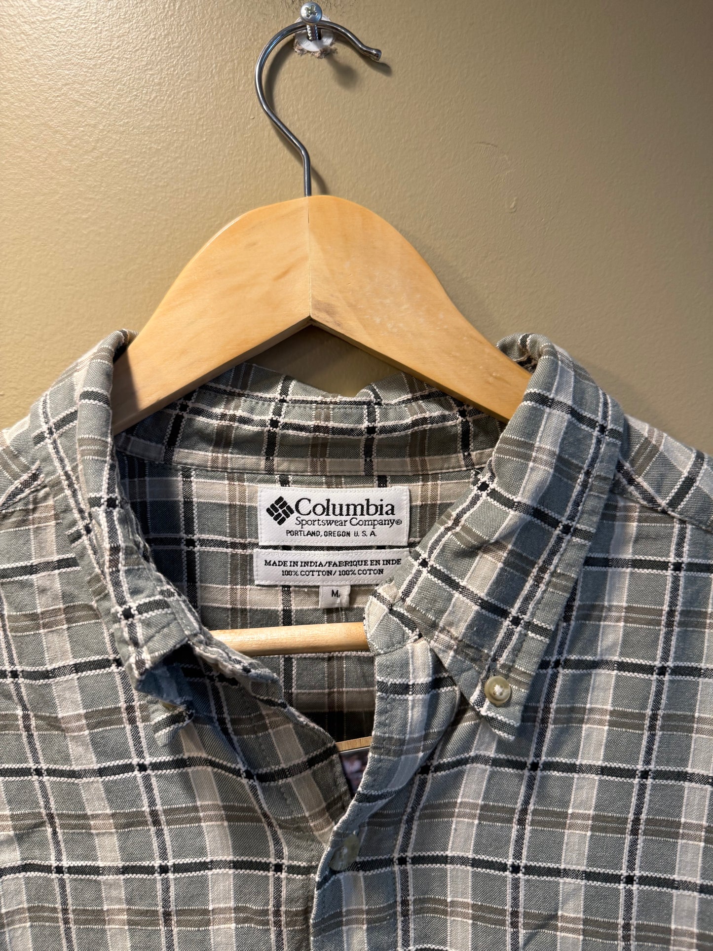 Vintage Columbia Green Checkered Button-Up Shirt- M
