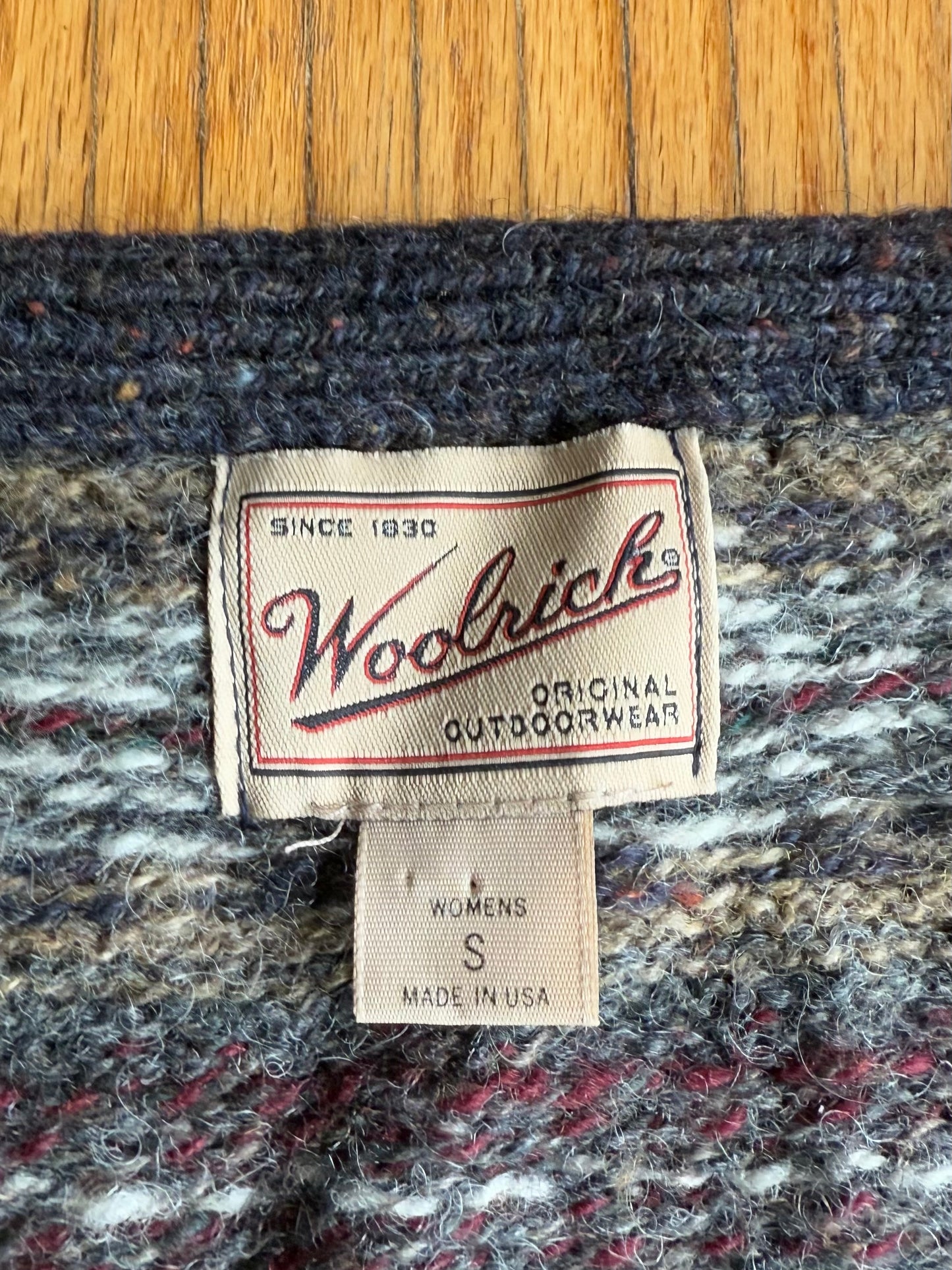 Vintage Woolrich Zip-Up Wool Patterned Gray Cardigan Sweater- S