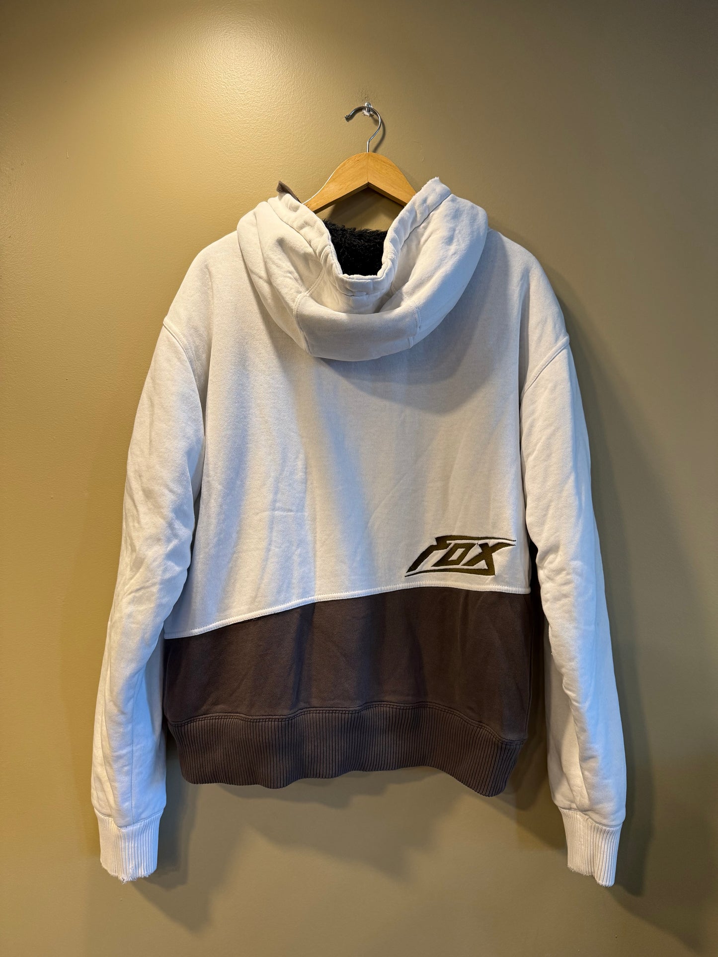 Vintage Fox Racing Brown & White Fur Lined Zip-Up Hoodie Sweatshirt- L