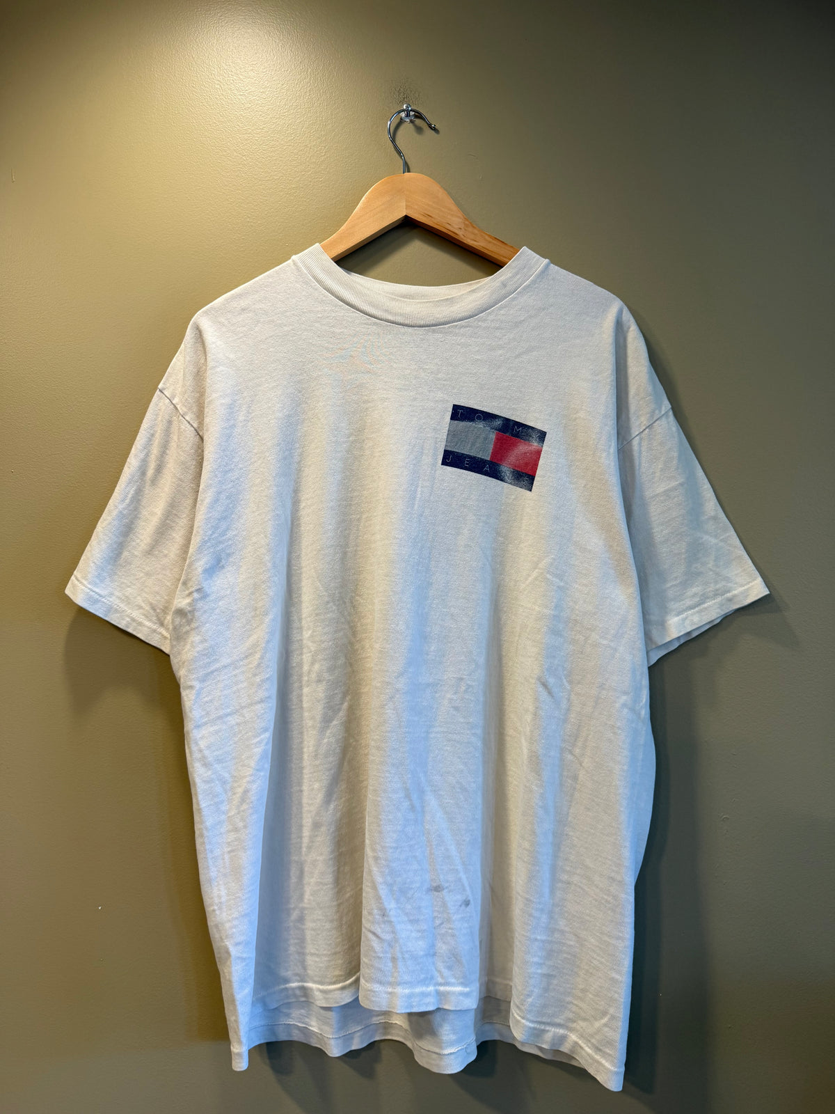 Vintage Tommy Hilfiger Big Flag Distressed White T-Shirt- XL