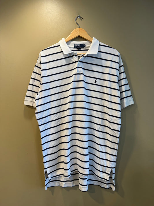 Vintage Polo Ralph Lauren White Striped Polo Shirt- XL