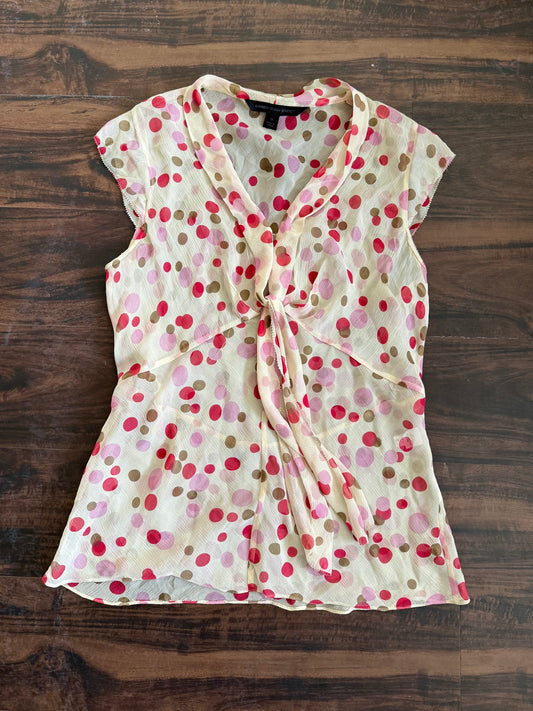 Vintage White Polka Dot Tied Top- L