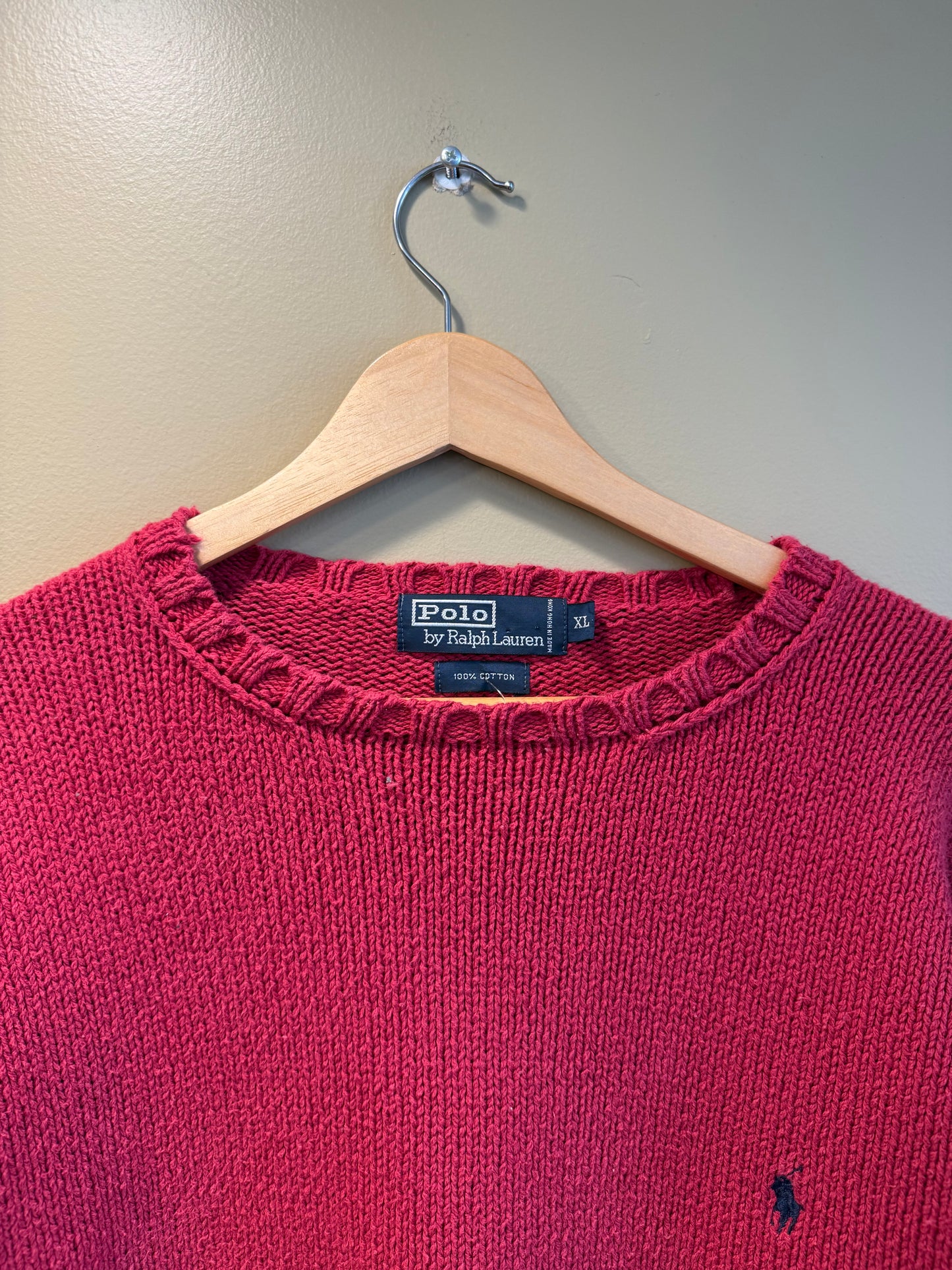 Vintage Polo Ralph Lauren Red Cotton Sweater- L