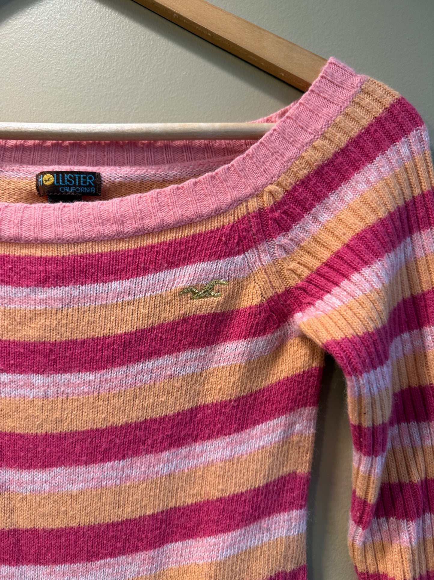 Vintage Y2K Hollister Striped Pink Sweater- M