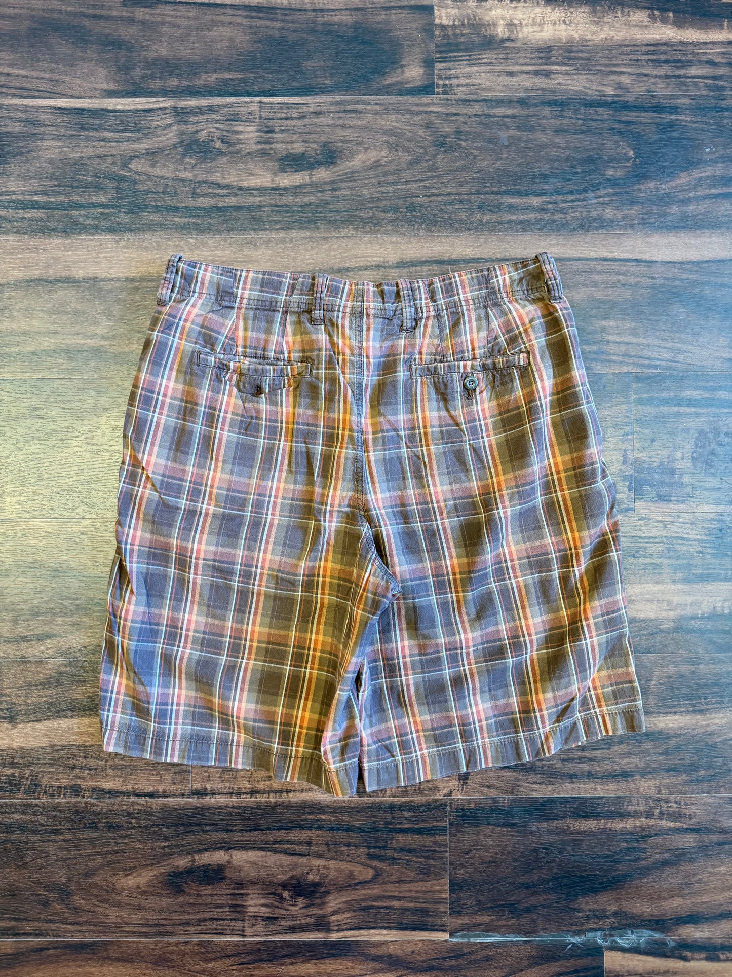 Vintage Arrow Brown & Orange Checkered Shorts- 34