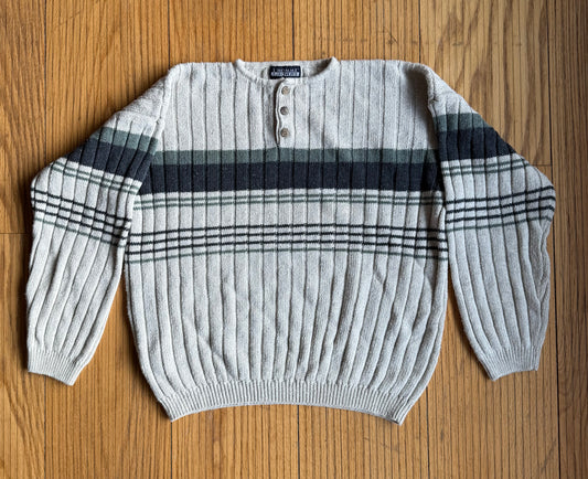 Vintage Striped Buttoned Boxy Sweater- XL