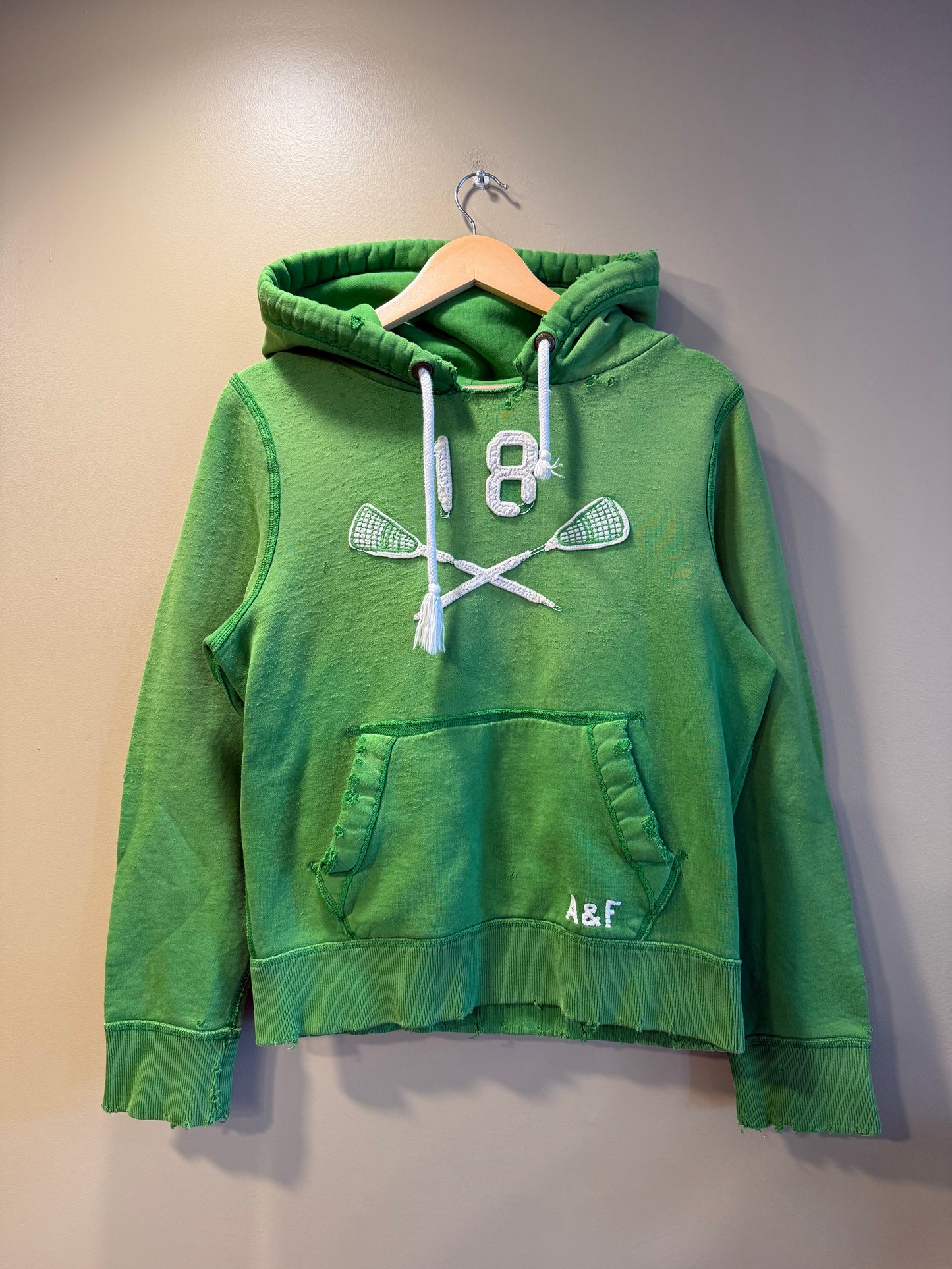 Vintage Abercrombie & Fitch Green Lacrosse Hoodie Sweatshirt- S/M