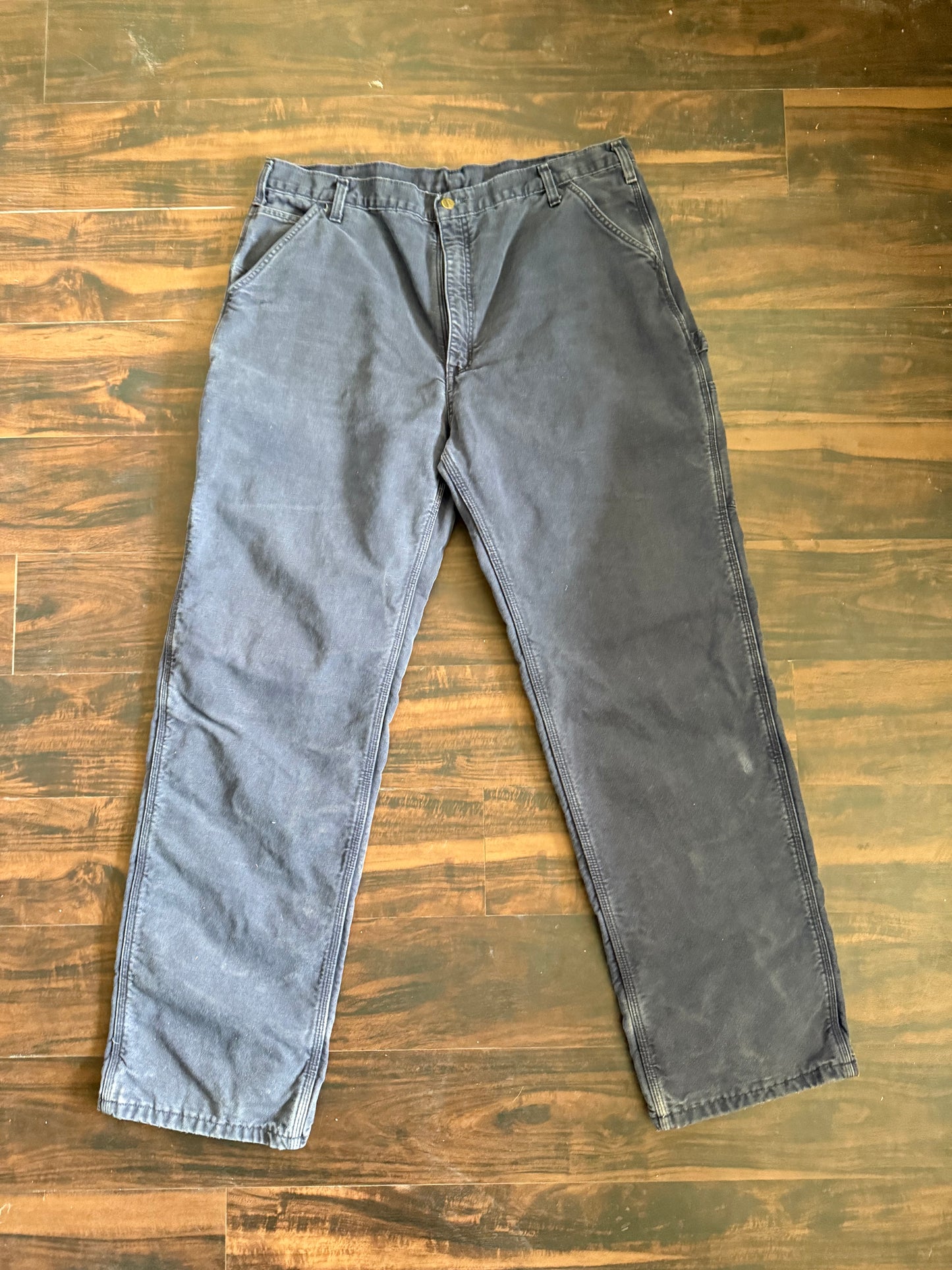 Vintage Carhartt Flannel Lined Navy Blue Cotton Canvas Work Pants- 39x35