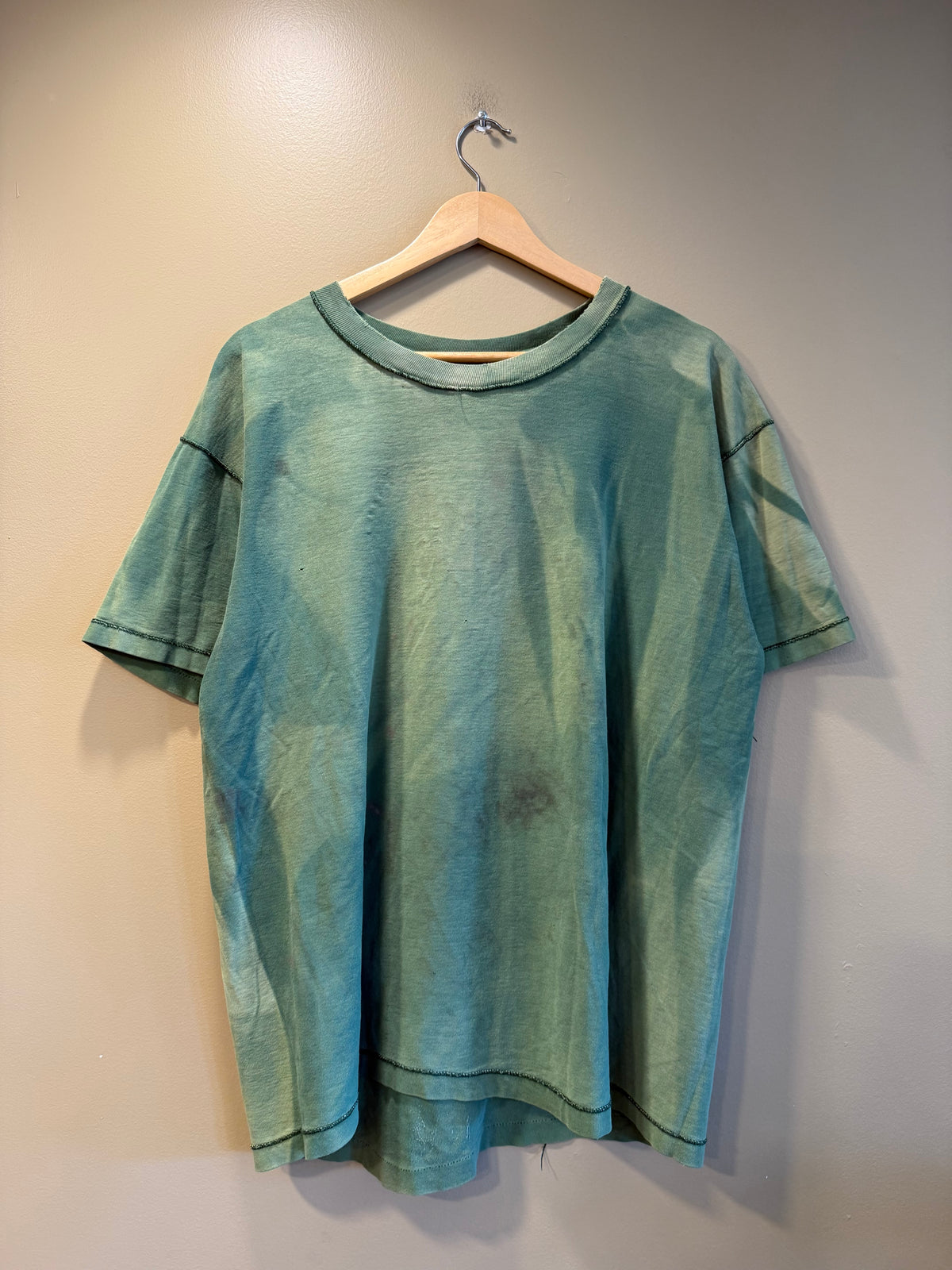 Vintage E. Coli Happens Green Sun Faded T-Shirt- L