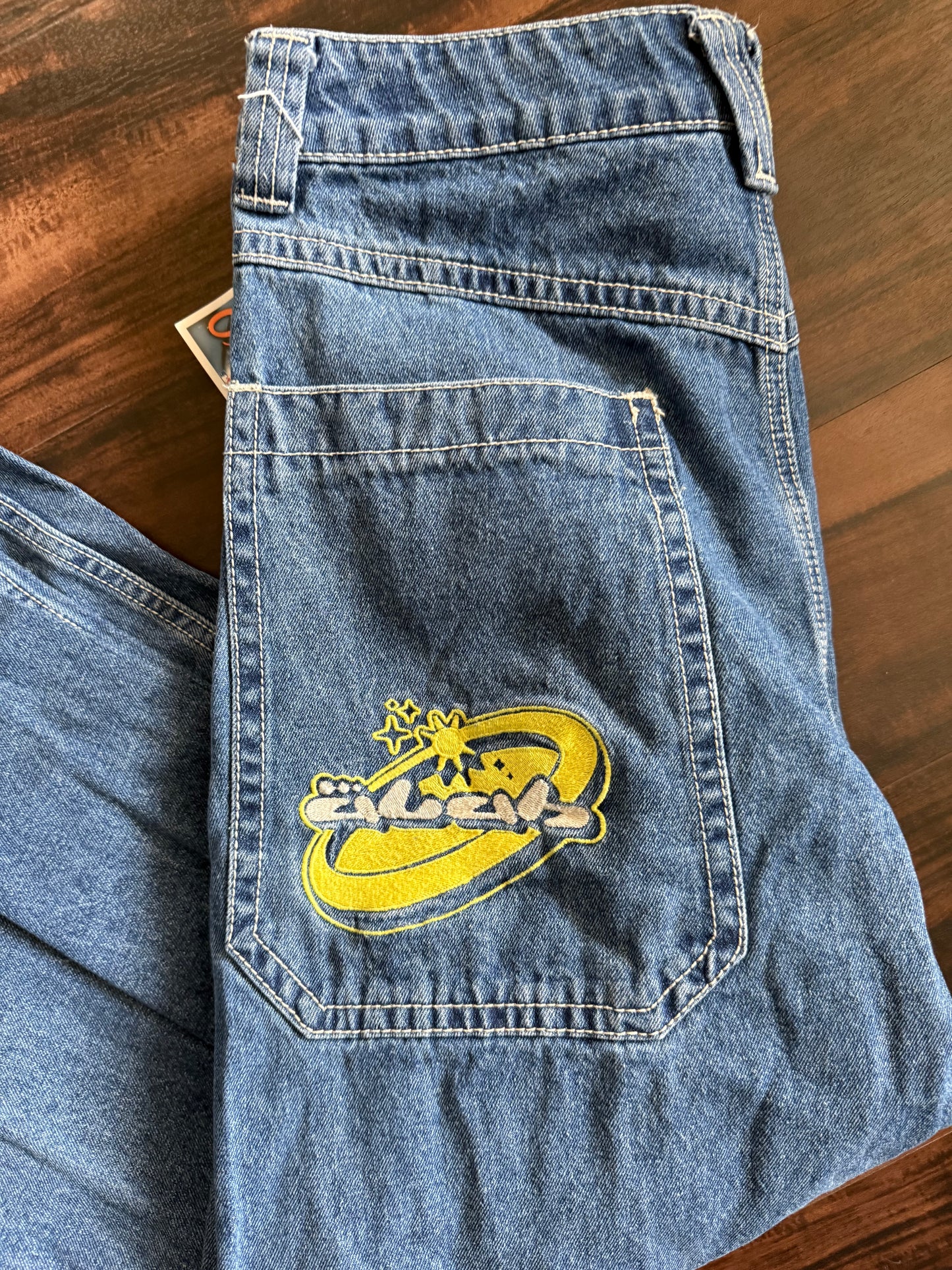 Alab Wide Leg Embroidered Baggy Denim Jeans- 32x33