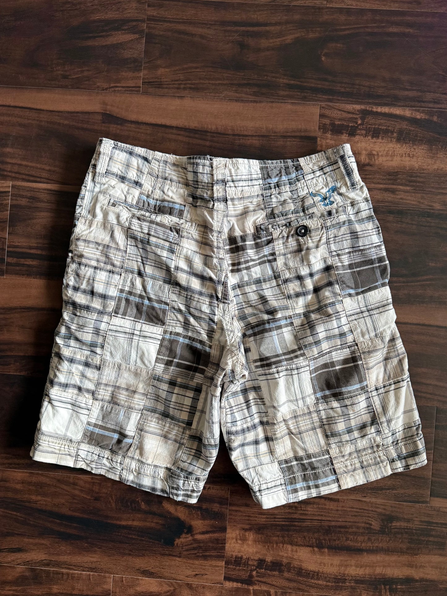 Vintage American Eagle Checkered Patchwork Shorts- 32