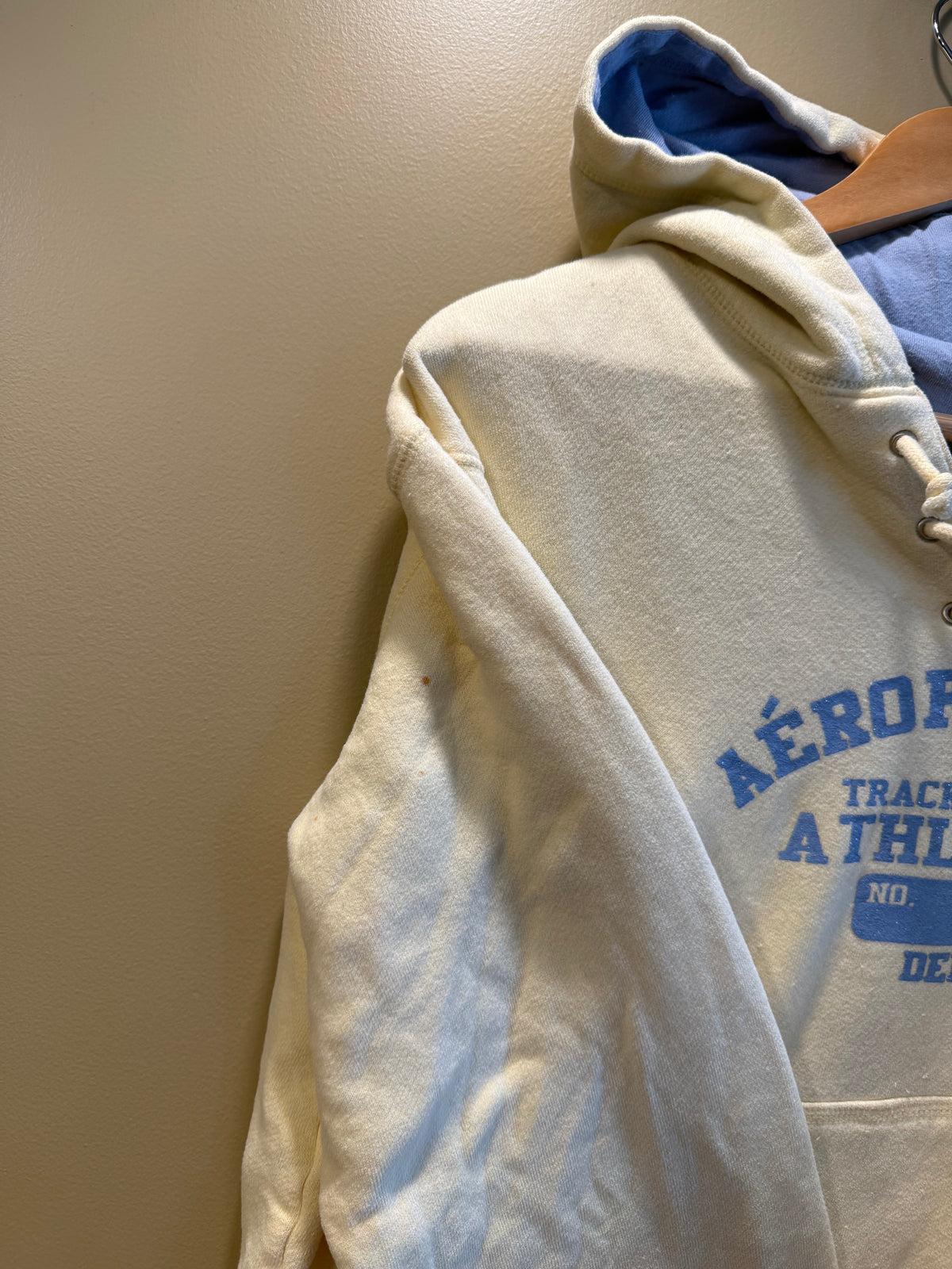 Vintage Aeropostale Butter Yellow & Blue Hoodie Sweatshirt- L