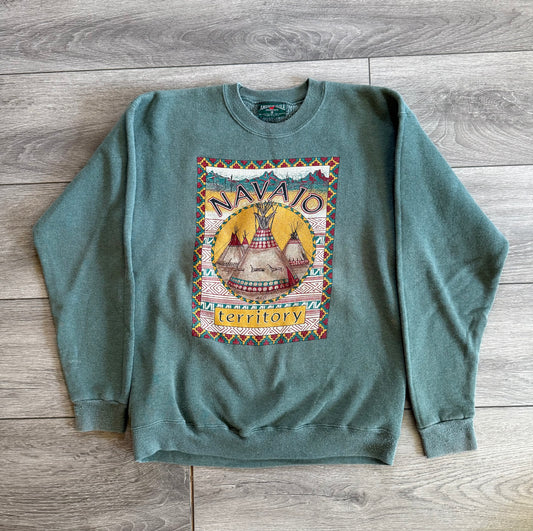 Vintage American Eagle Outfitters Navajo Territory Green Crewneck Sweatshirt- S