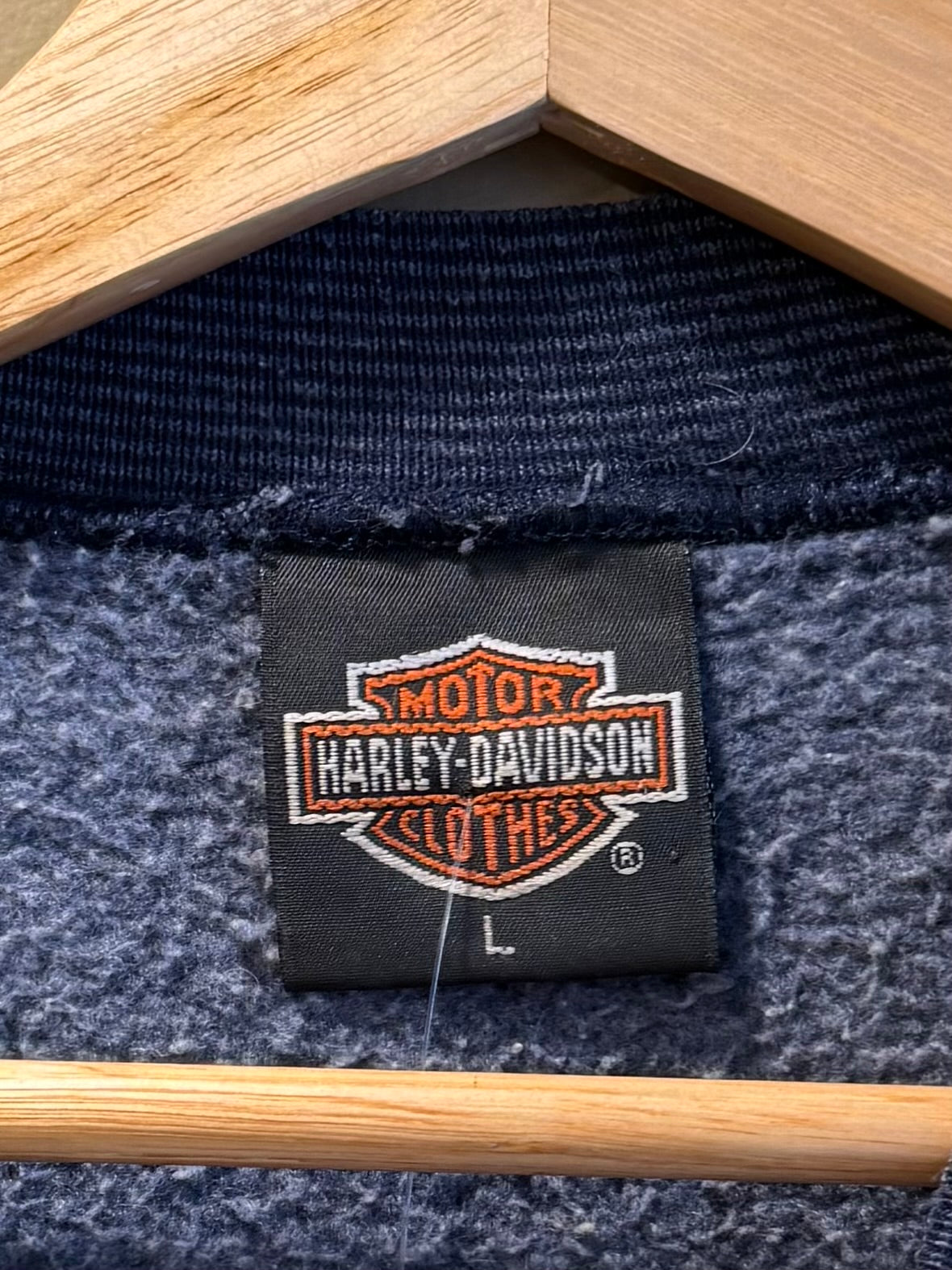 Vintage Harley Davidson Blue Striped Boxy Crewneck Sweatshirt- L