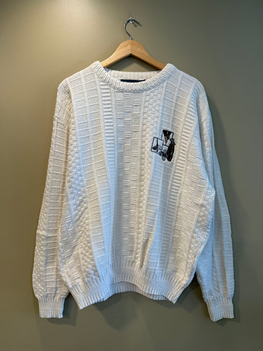 Vintage Carmel White Golf Knit Cotton Sweater- L/XL