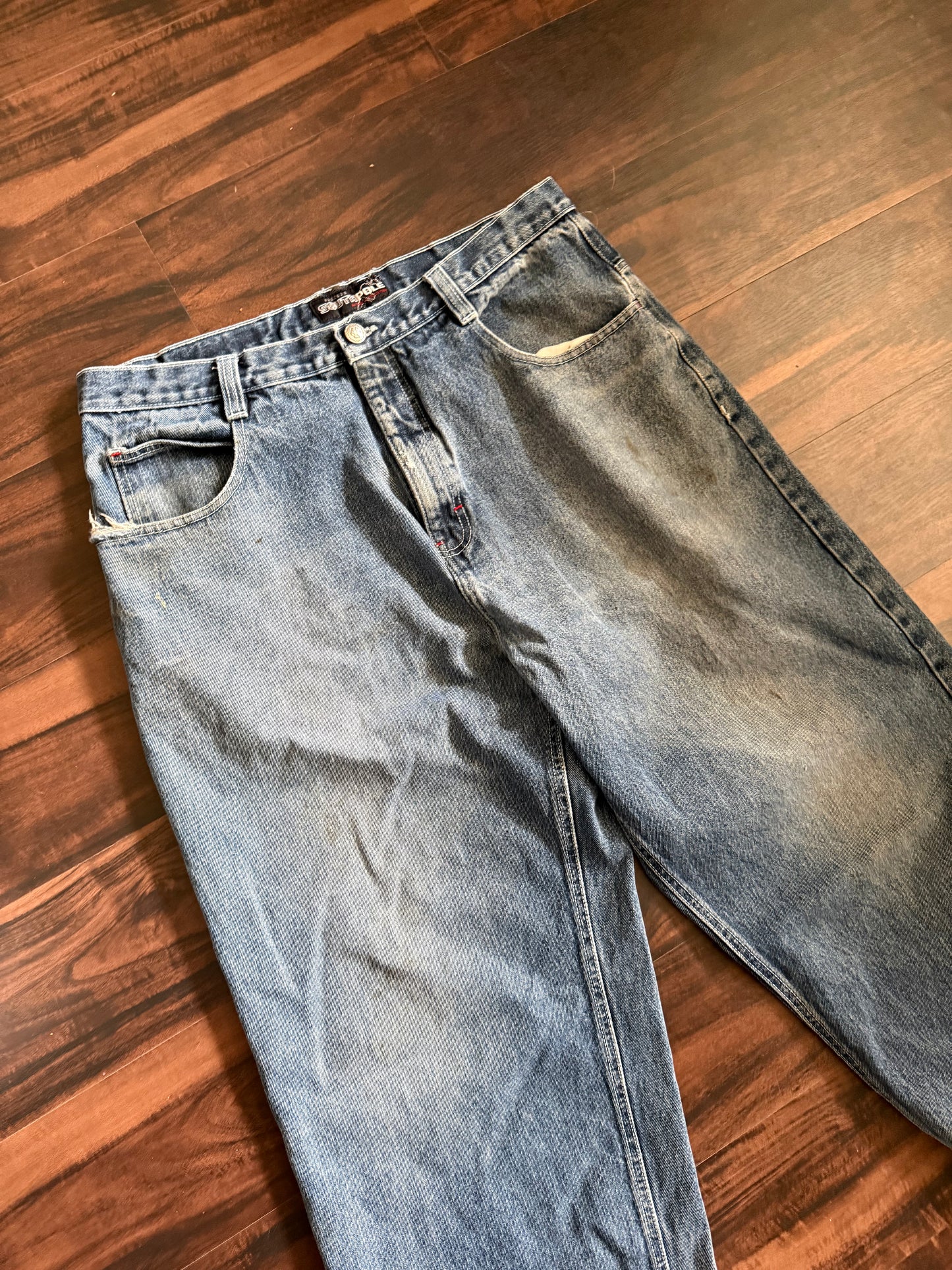 Vintage Y2K South Pole Dark Wash Baggy Distressed Streetwear Denim Jeans- 36x32