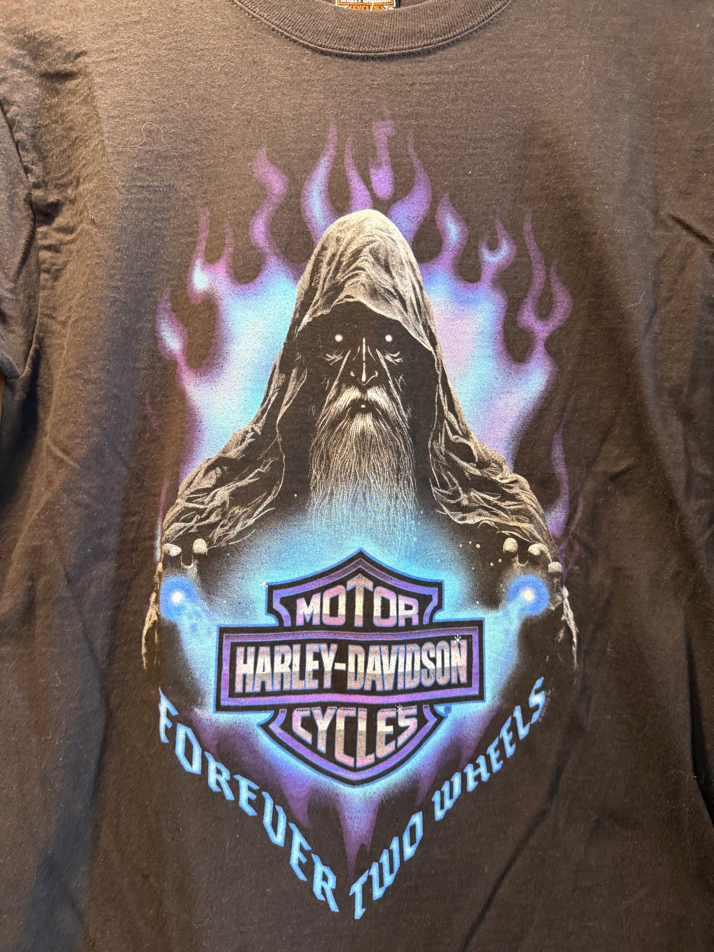 Vintage Harley Davidson Forever Two Wheels Wizard Flames Long Sleeve T-Shirt- S