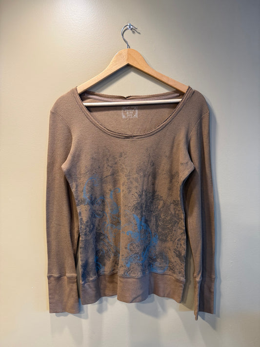 Vintage Y2K Women’s Brown Butterfly Thermal Shirt- M
