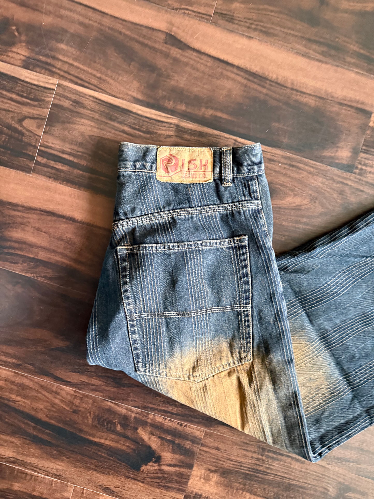 Vintage Y2K Risk Jeans Faded Dark Wash Denim Jeans- 34x34