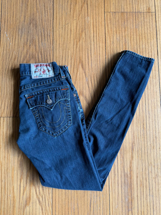 Vintage True Religion Skinny Fit Dark Wash Blue Denim Jeans- 29x32