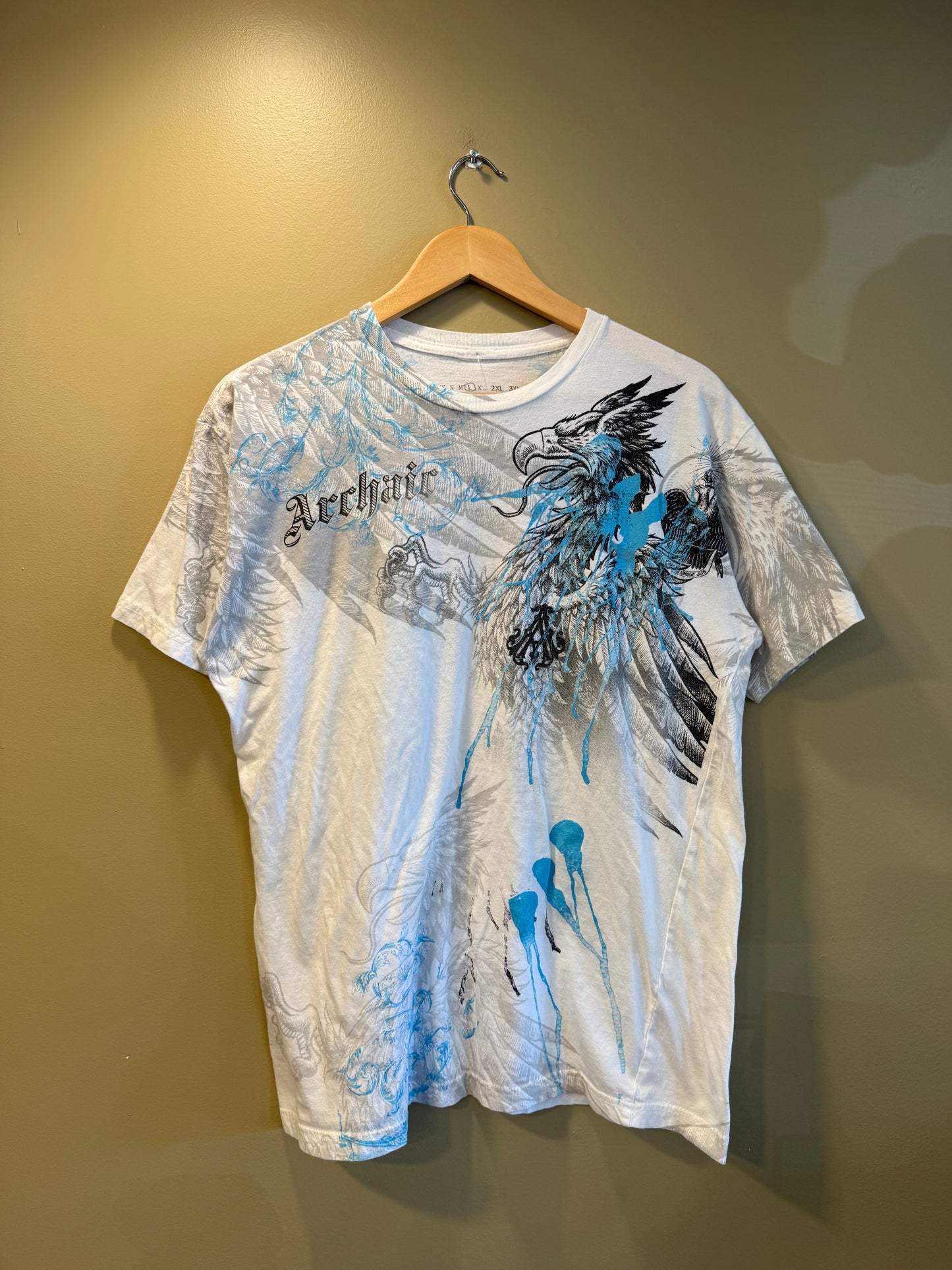 Vintage Y2K Archaic White Griffin Eagle T-Shirt- L