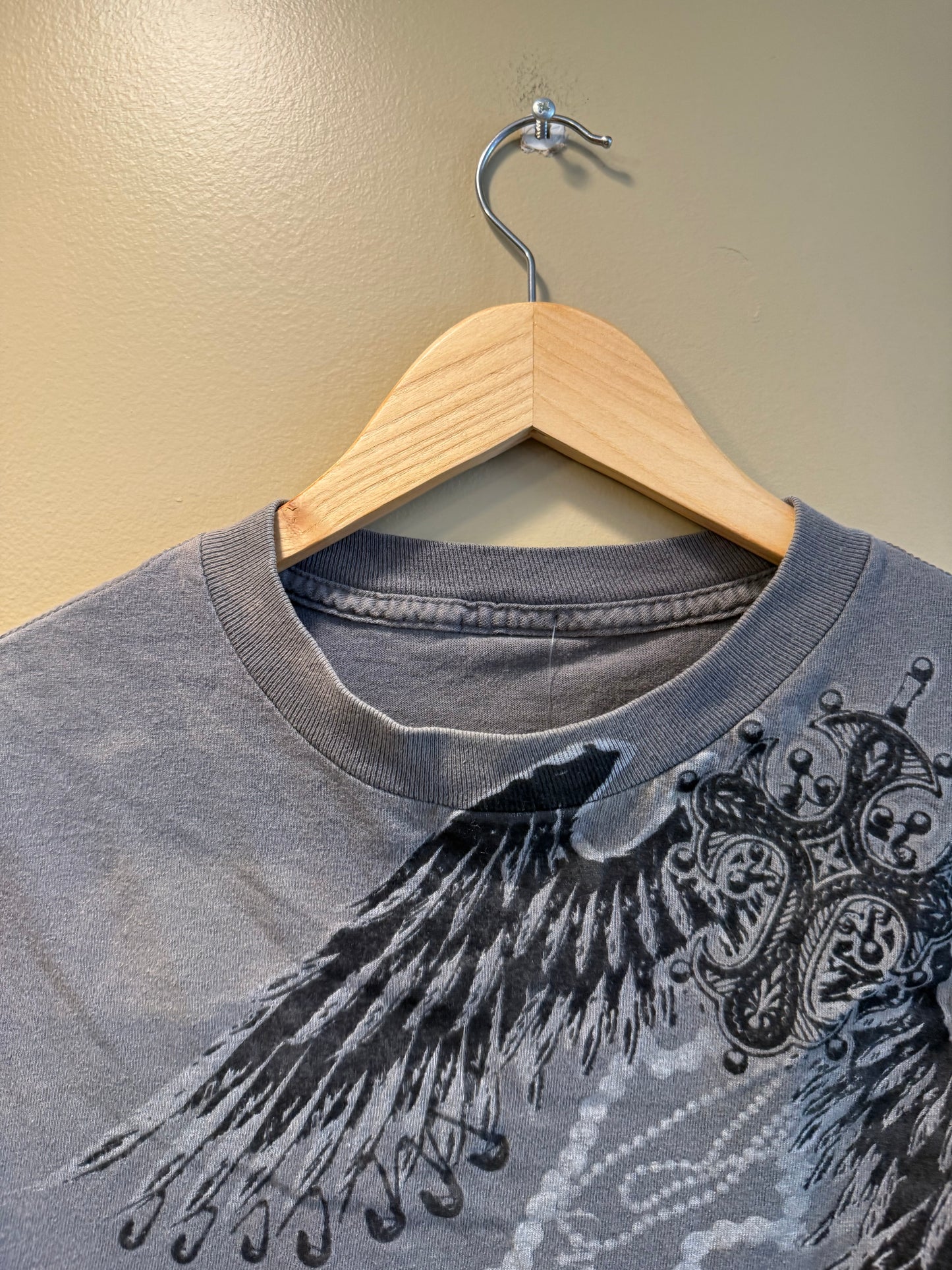 Vintage Y2K Mystery Angel Wings Gray T-Shirt- S