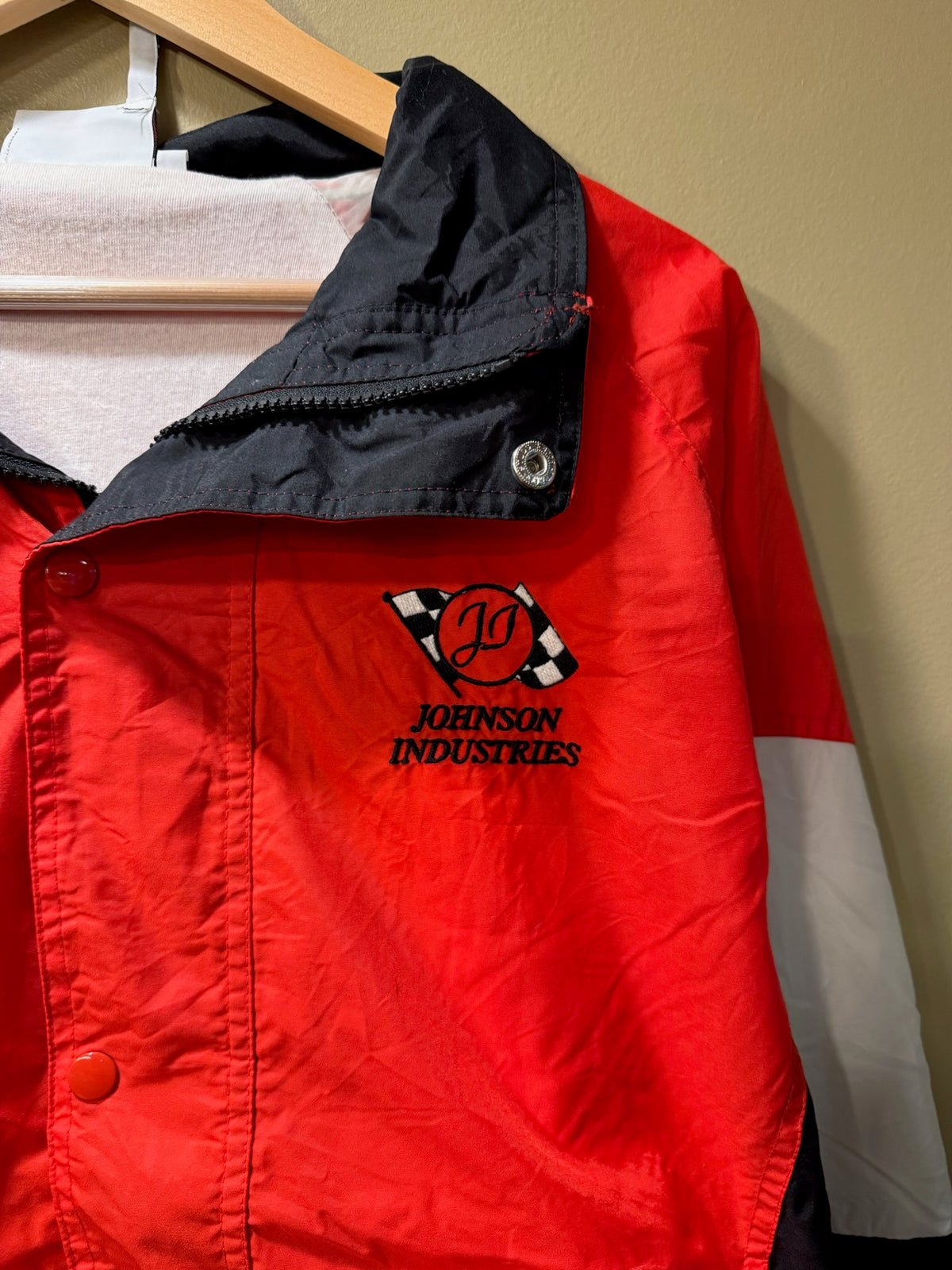 Vintage Reebok Johnson Industries Racing Zip and Button Windbreaker Jacket - XL